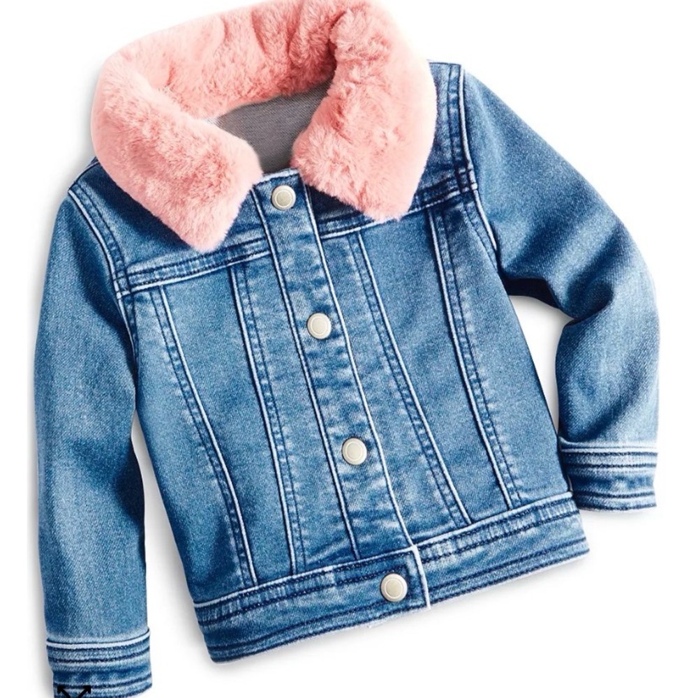 First Impressions, Toddler Denim Jacket with Pink Faux Fur Collar, 2T